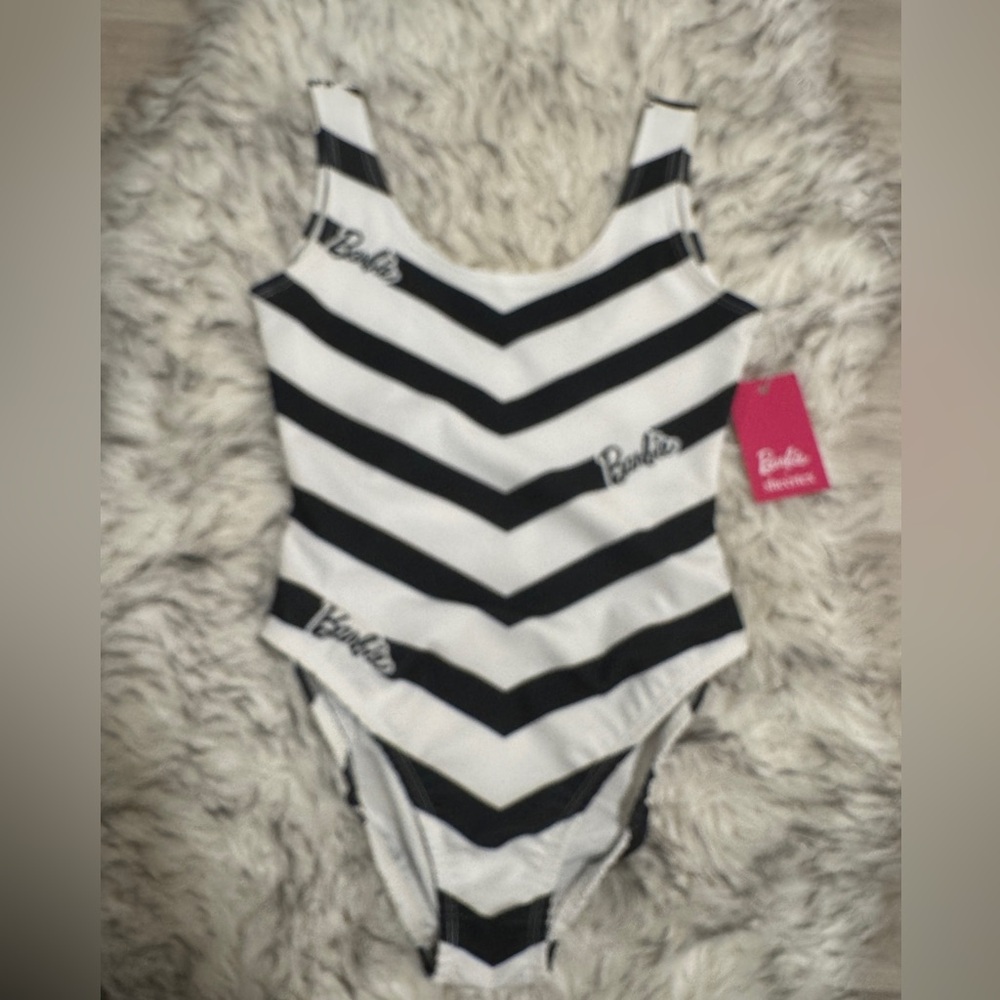 Black and White Striped Sheertex Barbie bodysuit